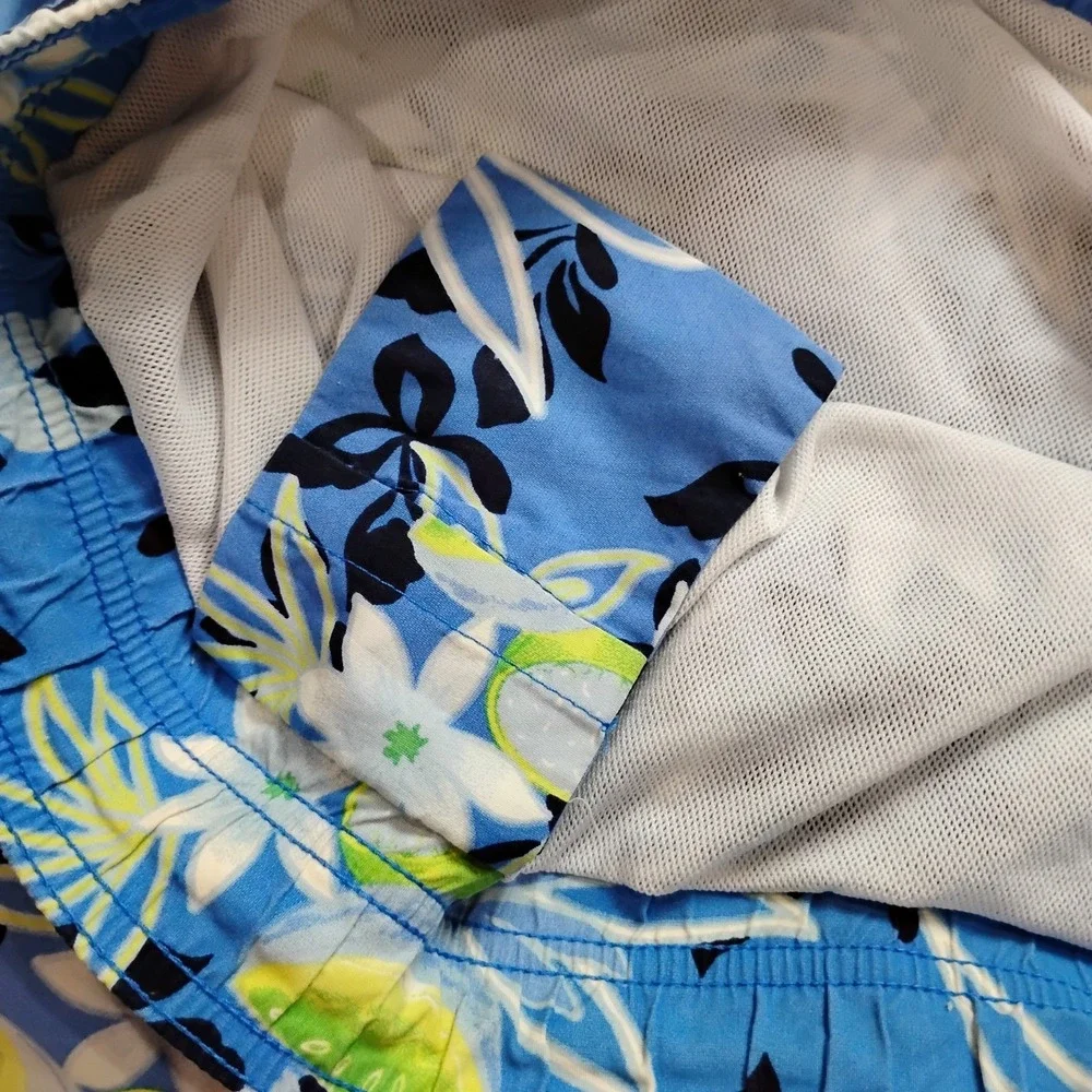 Brooks Brothers Country Club Swim Trunks Mens M Blue Botanical Drawstring Shorts